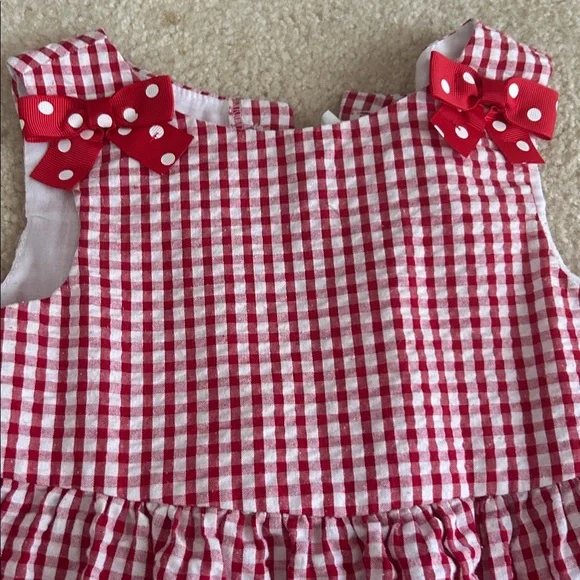 Girls 3T casual strawberry sundress Gigham seersucker - Picture 3 of 4